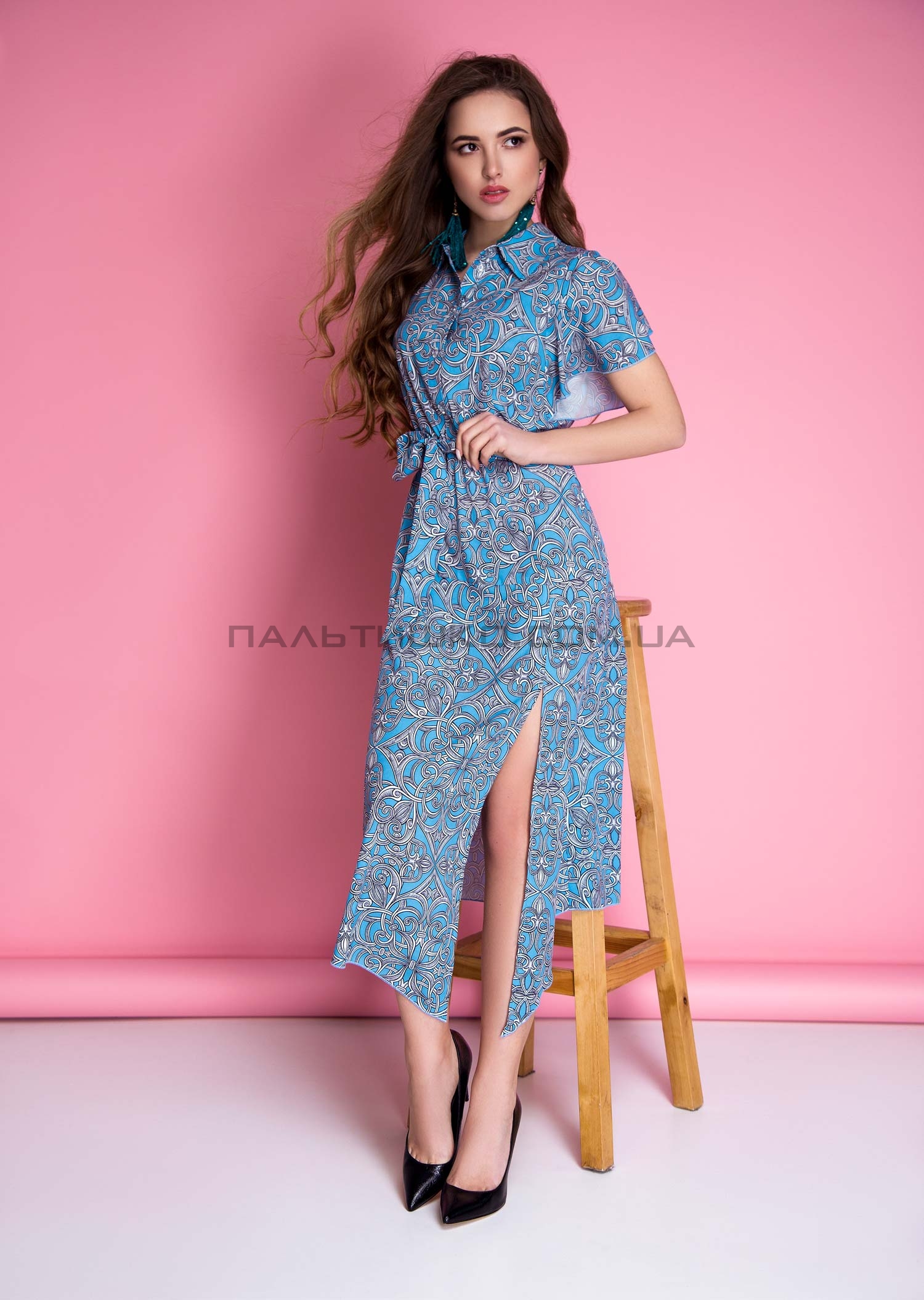  Сукня синя з розрізом