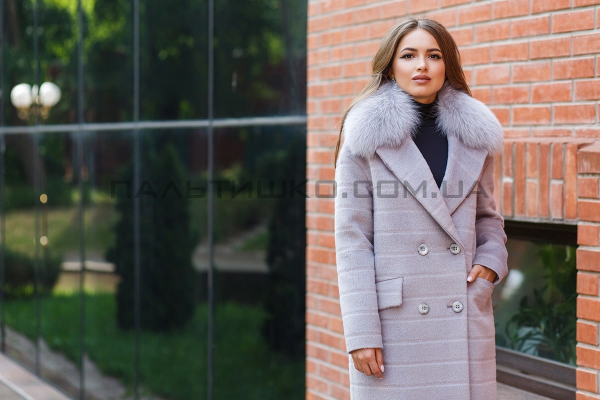  Зимове пальто із вовни альпаки, вставка з натурального хутра на комірі