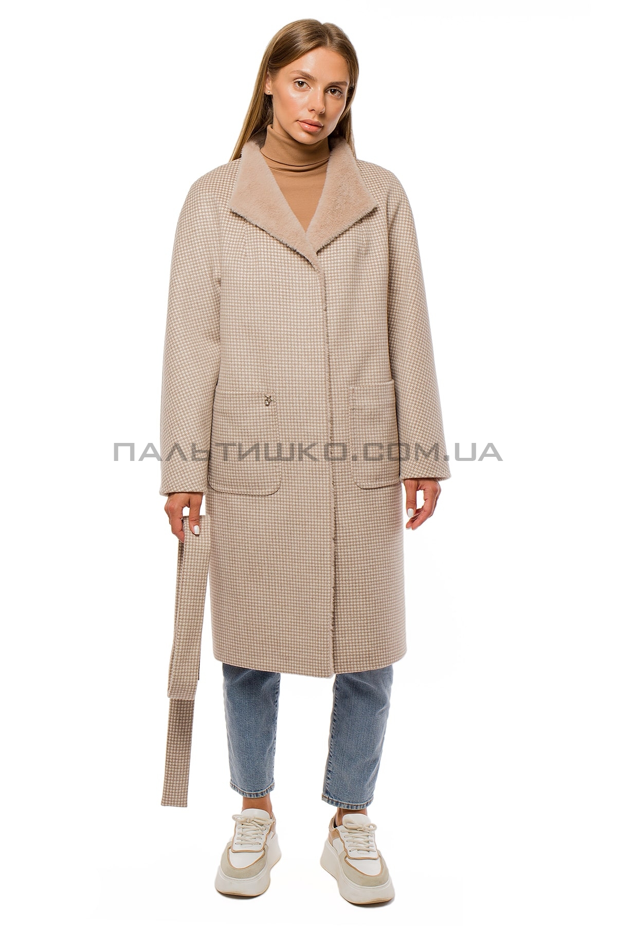  Женское пальто беж с поясом