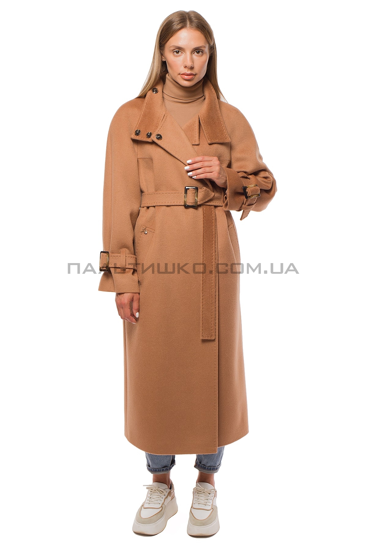  Пальто жіноче кемел, комір стійка