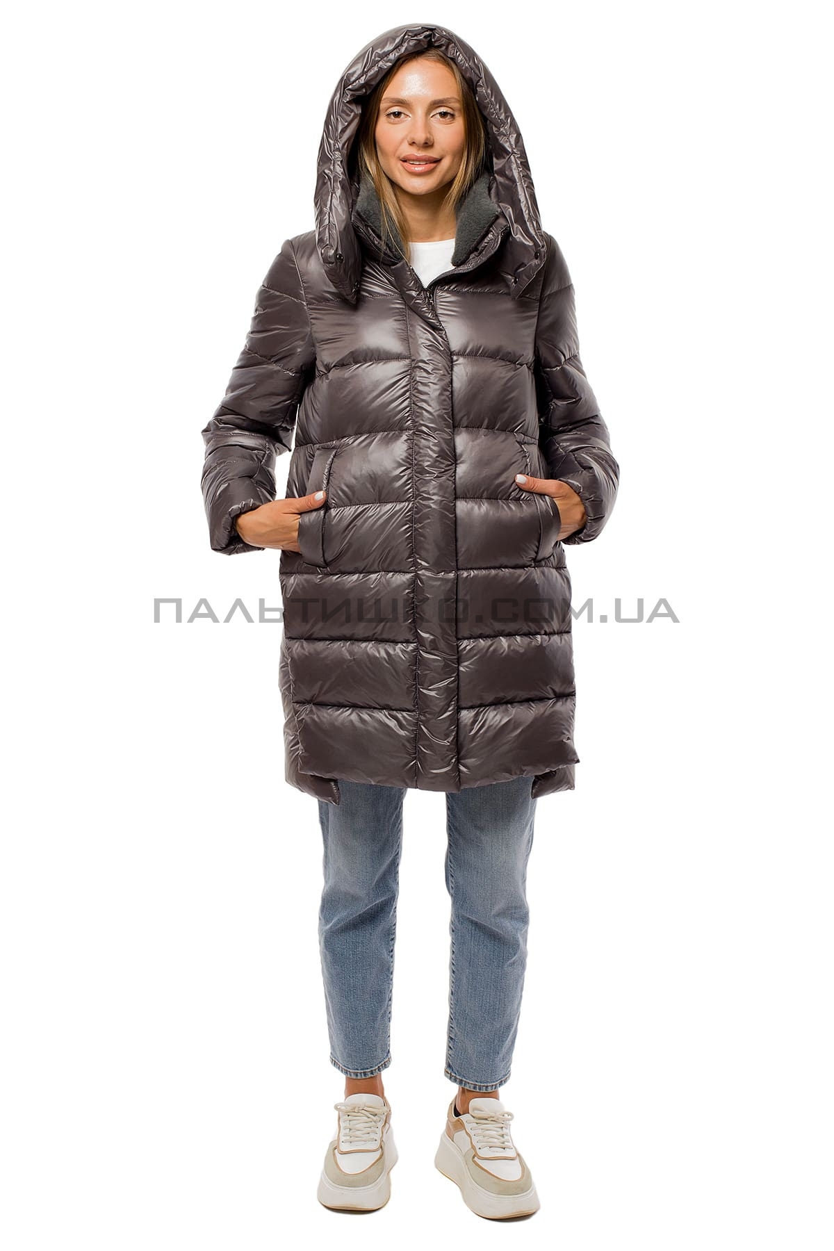  Жіночий сірий пуховик з утеплювачем Tinsul-M